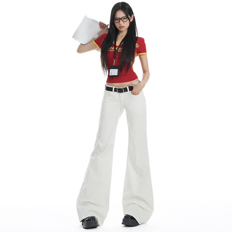 White Low-Waist Hot Girl Elastic Bootcut Pants for Women in Autumn New Slim Fit and Versatile Floor-Length Flared Jeans for Women White Low-Waist Hot Girl Elastic Bootcut Pants for Women in Autumn New Slim Fit and Versatile Floor-Length Flared Jeans for Women