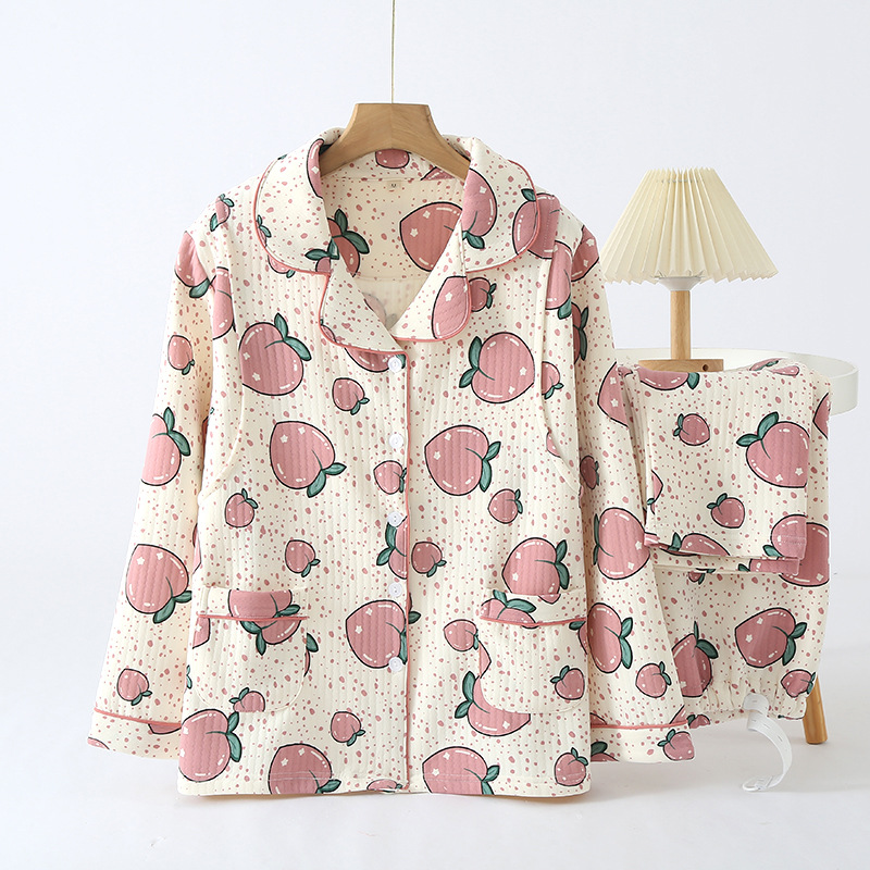 Light and Fresh Winter/Autumn Air Cotton Postpartum Clothing, Thick Padded Nursing Set, Fresh and Sweet Long-Sleeve Long-Pant Pajamas