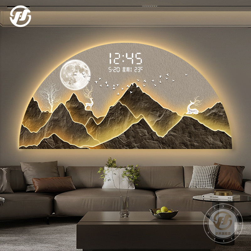 Atmosfera paisaje sala de estar pintura de decoración lujosa ligera buena significación detrás de la columna colgante pantalla digital electrónica pintura de lámpara de sala de té dormitorio