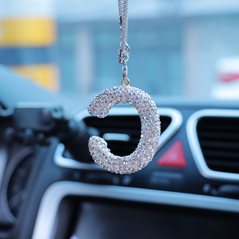 Letter bow clay car interior accessories pendant ladies rhinestone car rearview mirror pendant pendant