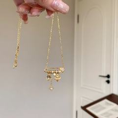 S925纯银中古拉丝鸢尾花星芒别针项链女轻奢小众颈链高级感锁骨链