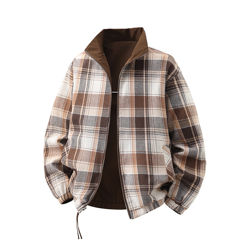 Cross-Border Wholesale Mountaineering Stand-Collar Plaid Jacket, All-Weather Protection, Unisex Loose-Fitting Reversible Casual Jacket Cross-Border Wholesale Mountaineering Stand-Collar Plaid Jacket, All-Weather Protection, Unisex Loose-Fitting Reversible Casual Jacket