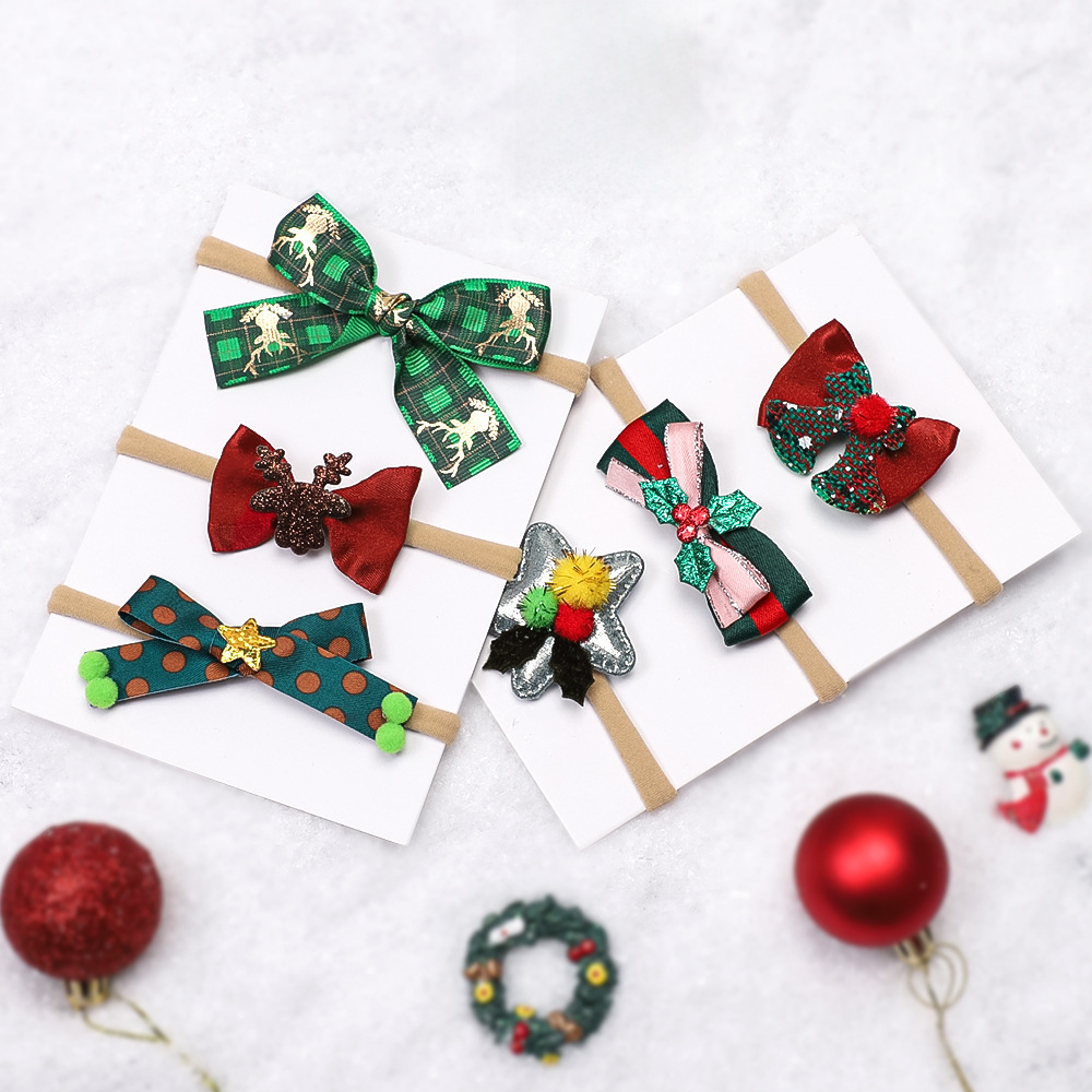 Europa e Stati Uniti nuovi accessori per capelli per bambini set di fasce per capelli fini per le vacanze di Natale per neonati fasce elastiche in nylon per neonati all'ingrosso_voghion.com