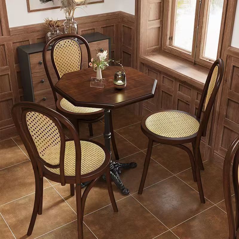 American Retro Cafe Bar Solid Wood Table and Chair Combination Baking Dessert Milk Tea Shop Table Western Restaurant Commercial Table