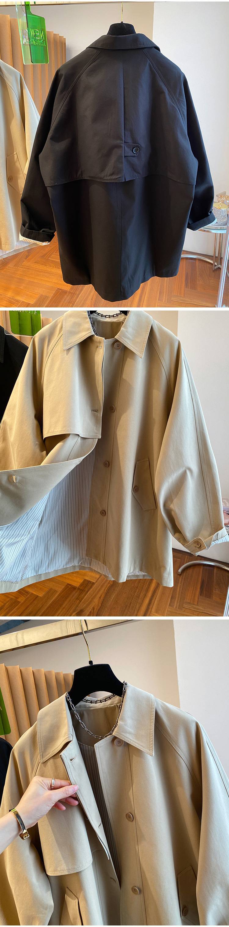 ng2510292 Spring New High-end Mid-length Long-sleeve Trench Coat Women's Loose Casual Korean-style Stylish Workwear Cardigan_ecoleips.com