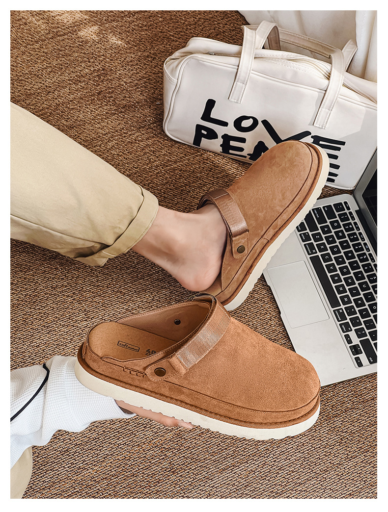 Dames halve slippers van echt leer ademend met dikke zool_voghion.com