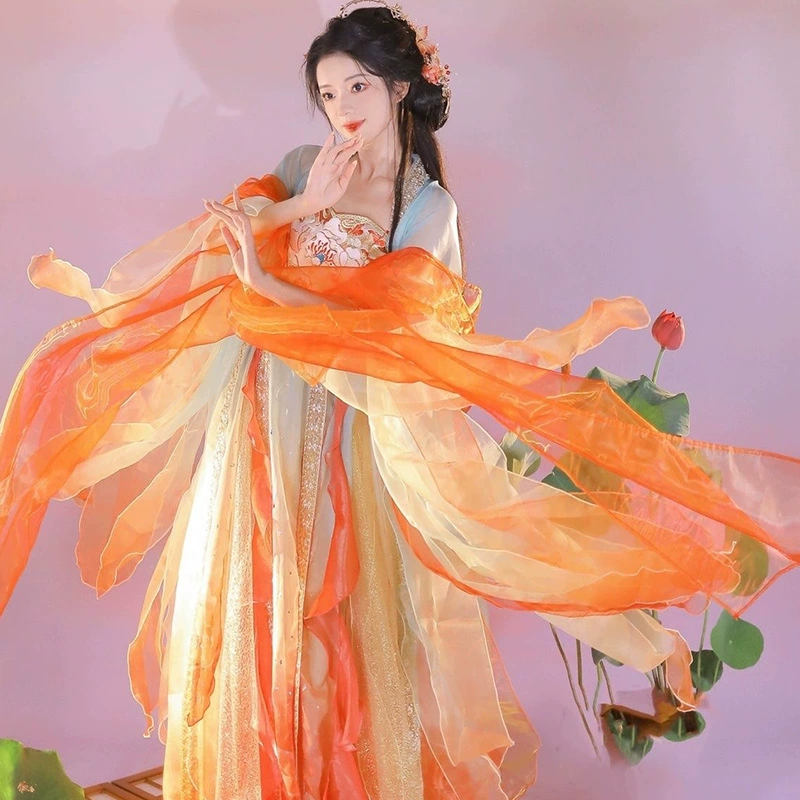 Hanfu женская система Tang Qi грудь и юбка с тяжелой вышивкой Бабочка с большими рукавами рубашка Guodeng Super Summer Princess