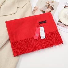 160g秋冬年会大红围巾女仿羊绒围巾礼品年会聚会百搭纯色流苏厂家