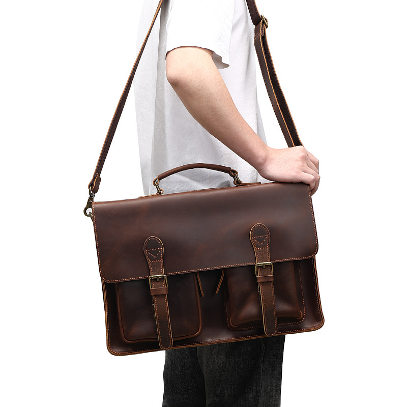 Genuine Leather Retro-Style Men's Briefcase for Business Trips, Computer Bag, Crazy Horse Leather Cambridge Bag, Single Shoulder Crossbody Bag Genuine Leather Retro-Style Men's Briefcase for Business Trips, Computer Bag, Crazy Horse Leather Cambridge Bag, Single Shoulder Crossbody Bag