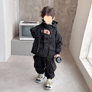 Boys' charge coat coat spring 2025 new children's windbreaker baby spring and autumn hooded ruffian handsome fried street boy