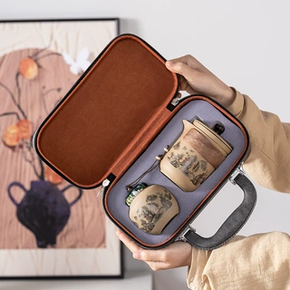 粗陶旅行茶具一壶三杯快客杯便捷式户外露营泡茶公司商务伴手礼品