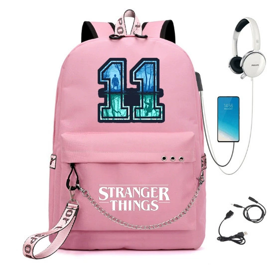 Рюкзак (Stranger Things) школьная сумка — USB-порт, железная цепь и лента, размер один