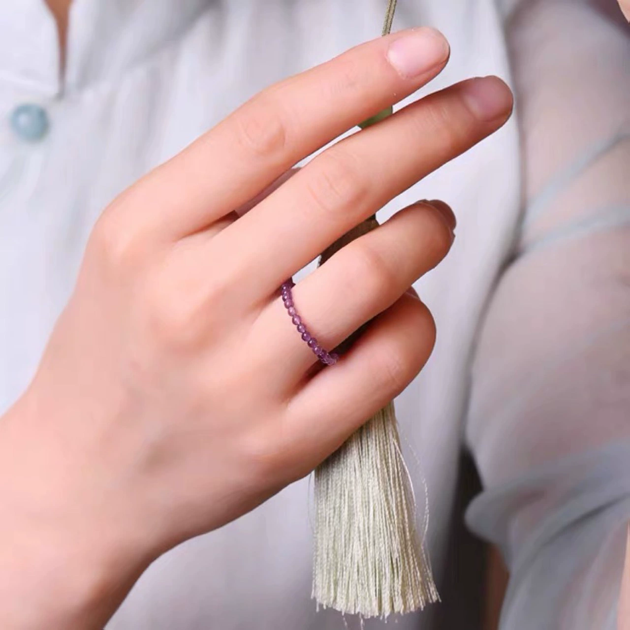 Organic small design crystal bracelet with amethyst, retro ring, 2mm, light luxury style