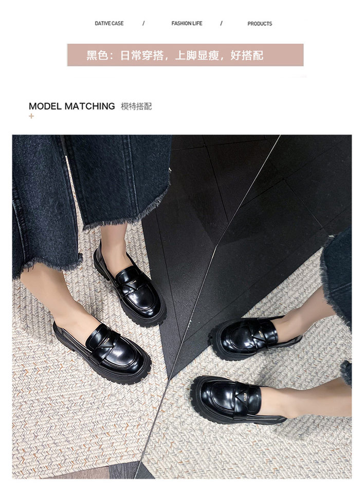 Giày lười nữ da bóng mũi tròn đế dày platform gót 3-5 cm — Màu đen chi tiết 5