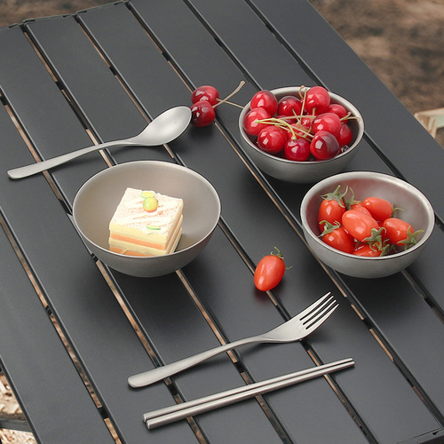 Pure titanium bowl set manufacturer wholesale titanium bowl chopsticks spoon outdoor camping portable tableware picnic titanium alloy rice bowl