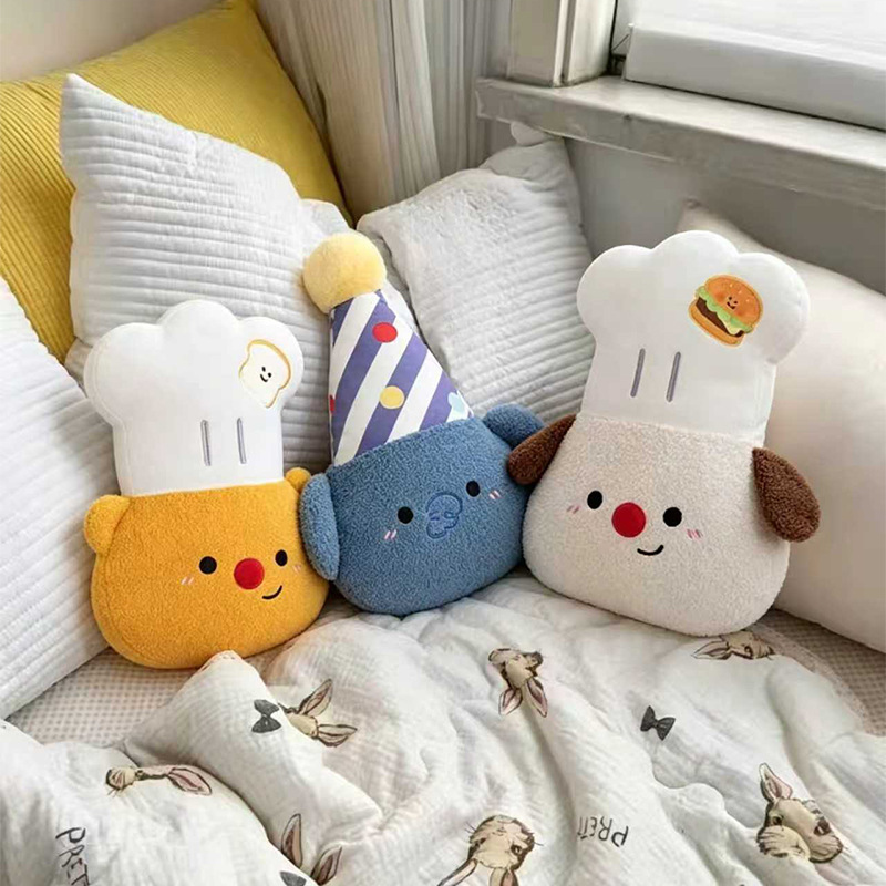 Cute Chef Bear Pillow, Dog Elephant Sofa Cushion, Plush Toy, Office Cushion, Adorable Decorative Ornament