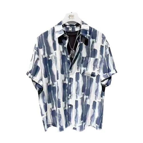 Summer Short Sleeve Trend Brand Half Sleeve Floral Shirt for Men, High-end Ice Silk Loose Beach Couple Shirt Jacket, Fashion