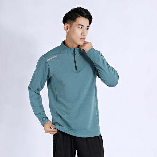 Men's outdoor sports autumn and winter long-sleeved wholesale running fitness quick-drying zipper elastic loose large size tops