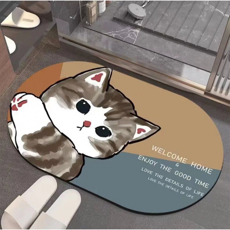 浴室ドア吸収性フロアマットかわいい漫画猫バスルームマットクリエイティブ漫画汚れ防止滑り止め速乾性フットマット|undefined