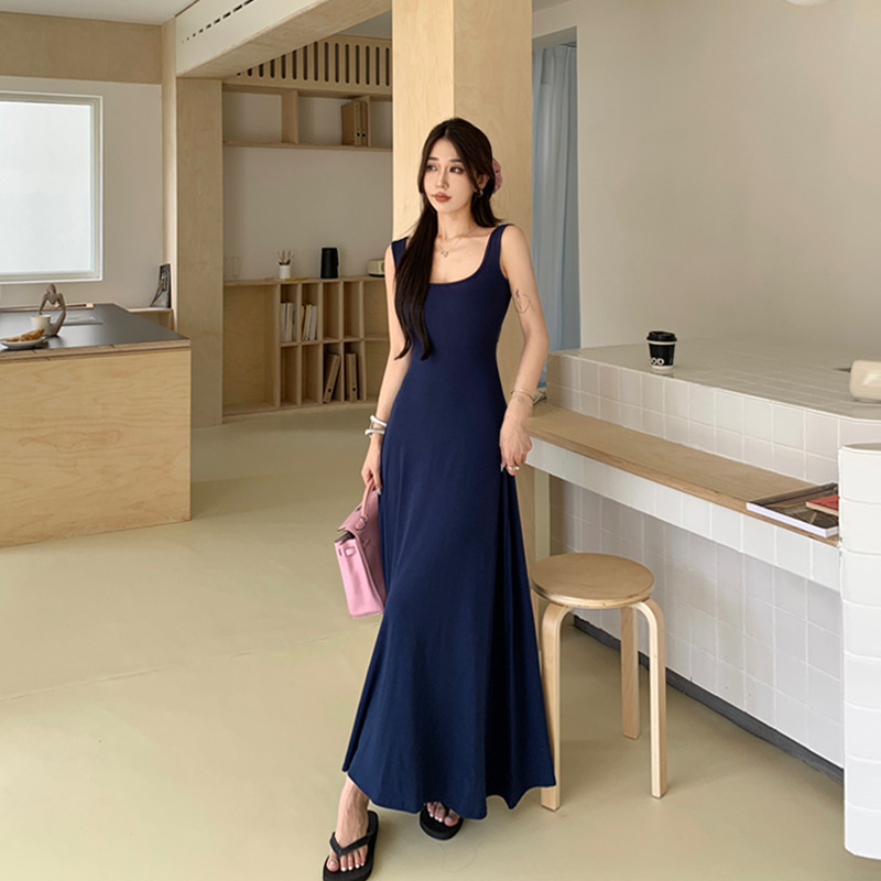 Real shot in stock and ground-length skirt high-set design temperament solid color waist dress women waist long skirt women