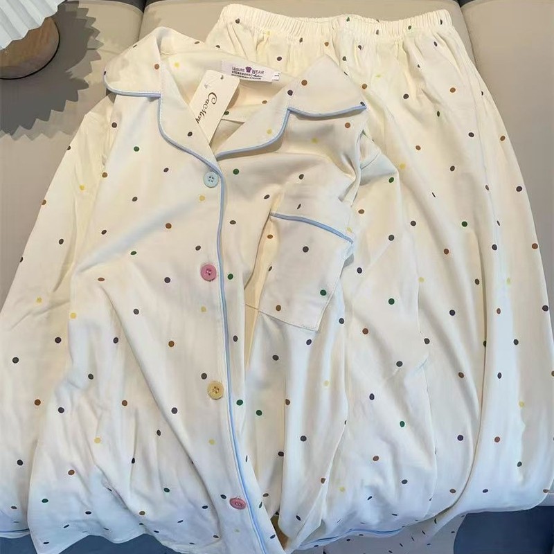 新款波点睡衣女秋冬季保暖德绒两件套韩版甜美公主风可外穿家居服|undefined