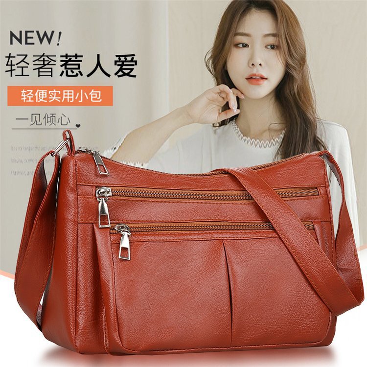 Middle-Aged Mom's Soft Leather Bag, New Large-Capacity Shoulder Crossbody Bag, Women's Backpack, Fashionable Women's Bag, Korean Version