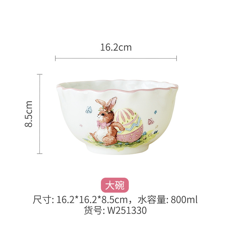 Cerámica de Pascua dibujos animados conejo cubiertos adornos encantadores set de platos para el hogar nuevos productos en stock