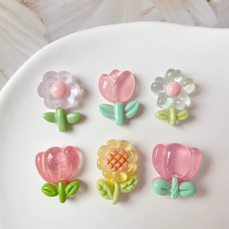 Transparent small flower sunflower tulip resin DIY accessories refrigerator phone shell toy material patch