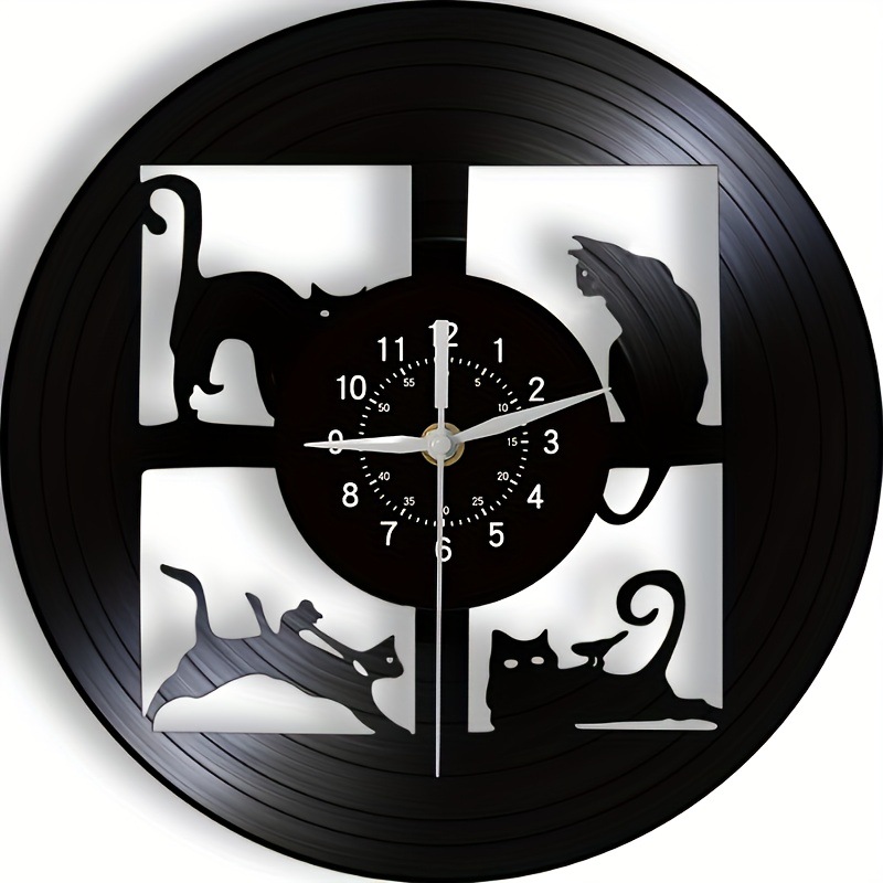 Vinilo creativo vintage arte decorativo lindo gato Reloj de pared moda dormitorio decoración hogar Reloj de pared