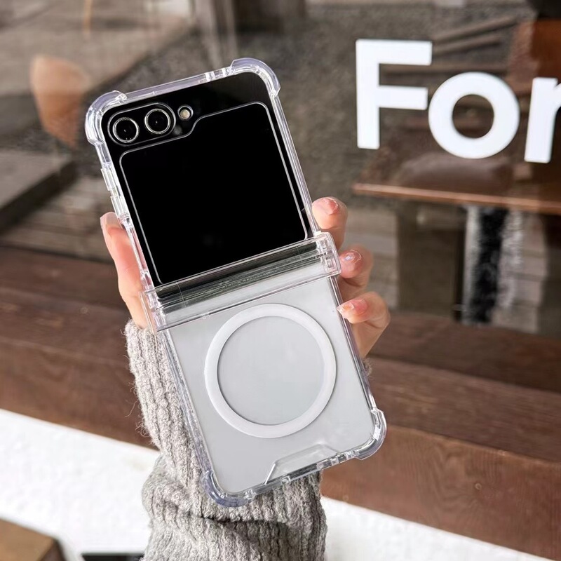 Suitable for Samsung Zflip5 Anti-Fall Transparent Magnetic Protective Case Zflip6 Mirror 360 Full-Cover Hinge Phone Case Suitable for Samsung Zflip5 Anti-Fall Transparent Magnetic Protective Case Zflip6 Mirror 360 Full-Cover Hinge Phone Case