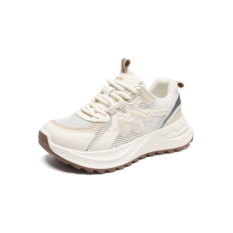 Giày sneaker nữ chunky đế dày tăng chiều cao 5cm, lưới thoáng khí, siêu nhẹ — IF11E màu be