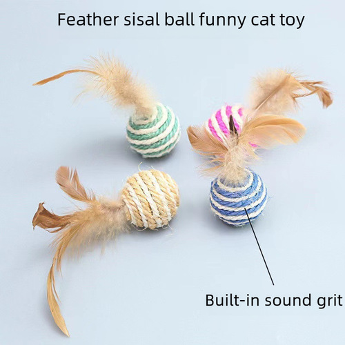 Cat Toy Sisal Ball Feathered Cat Teething Resistant Toy Cat Scratching Ball Amusing Cat Pet Supplies