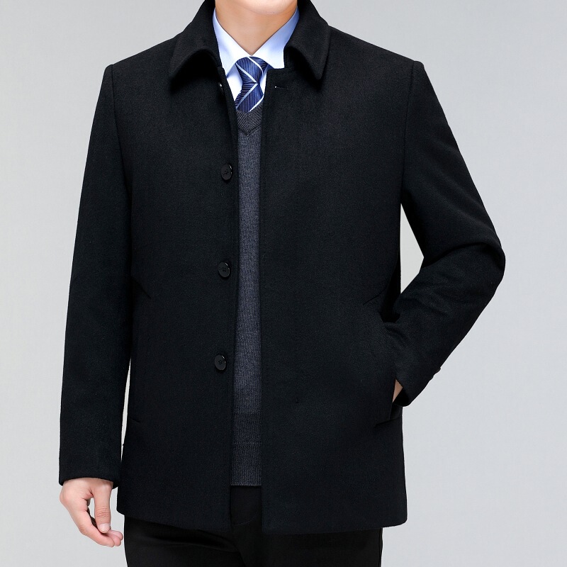 Wholesale high-end winter wool jacket men's middle-aged dad padded goose down liner detachable business jacket men