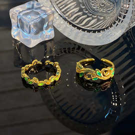 曼卡龙四叶卷纹开口戒指复古小众设计优雅气质时尚高级感指环
