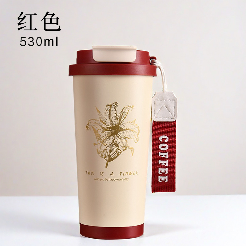 316 Seamless High-Looking Thermos Cup Double Drinking Mouth Coffee Cup Tumbler Yellow Body Ketone Needle Rental Period Philosophy