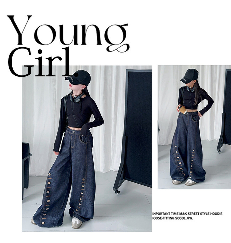 Men's Clothing Buttoned Scimitar Jeans Vintage Button-Fly Curved Hem Jeans For Kids - Soft Denim Stretch Comfort Fit (120-170cm, Unisex)_mkmklike.com