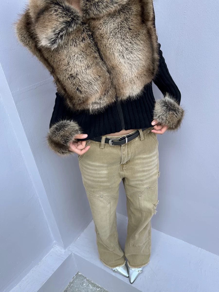 Dámské oblečení Furry Winter New Ekologicky šetrné plyšové klopě zip tenký kožešinový kabát pro ženy_voghion.com