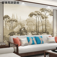 美式植物民宿沙发墙布客厅酒店卧室主题花园廊桥壁画热带雨林墙布