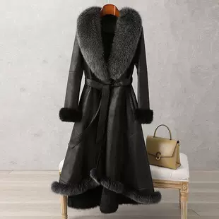 Длинная куртка, натуральная кожа, средняя длина, Slim fit