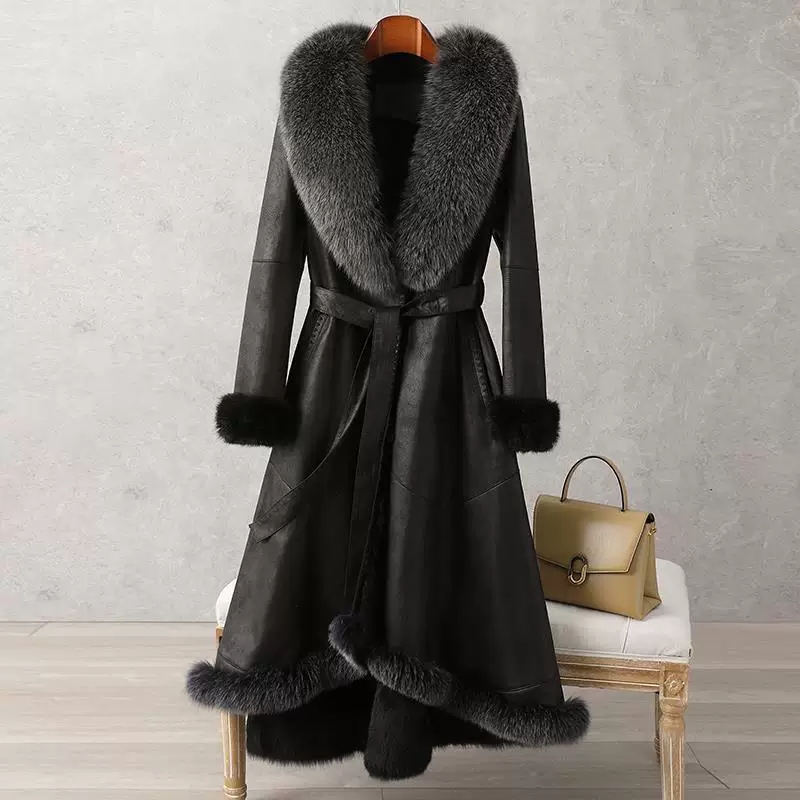 Длинная куртка, натуральная кожа, средняя длина, Slim fit