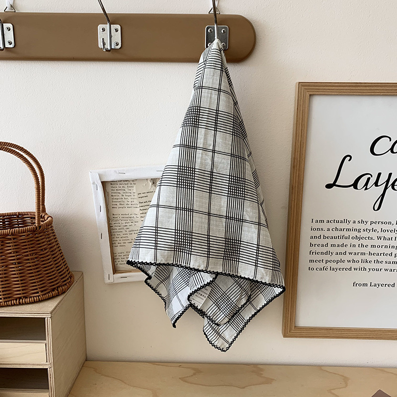 Bolsa a cuadros, pañuelo en la cabeza, niña de verano, estilo pastoral de primavera y verano, bufanda de seda francesa, bufanda cuadrada pequeña, bufanda pequeña, bolsa de toalla de seda, cinturón