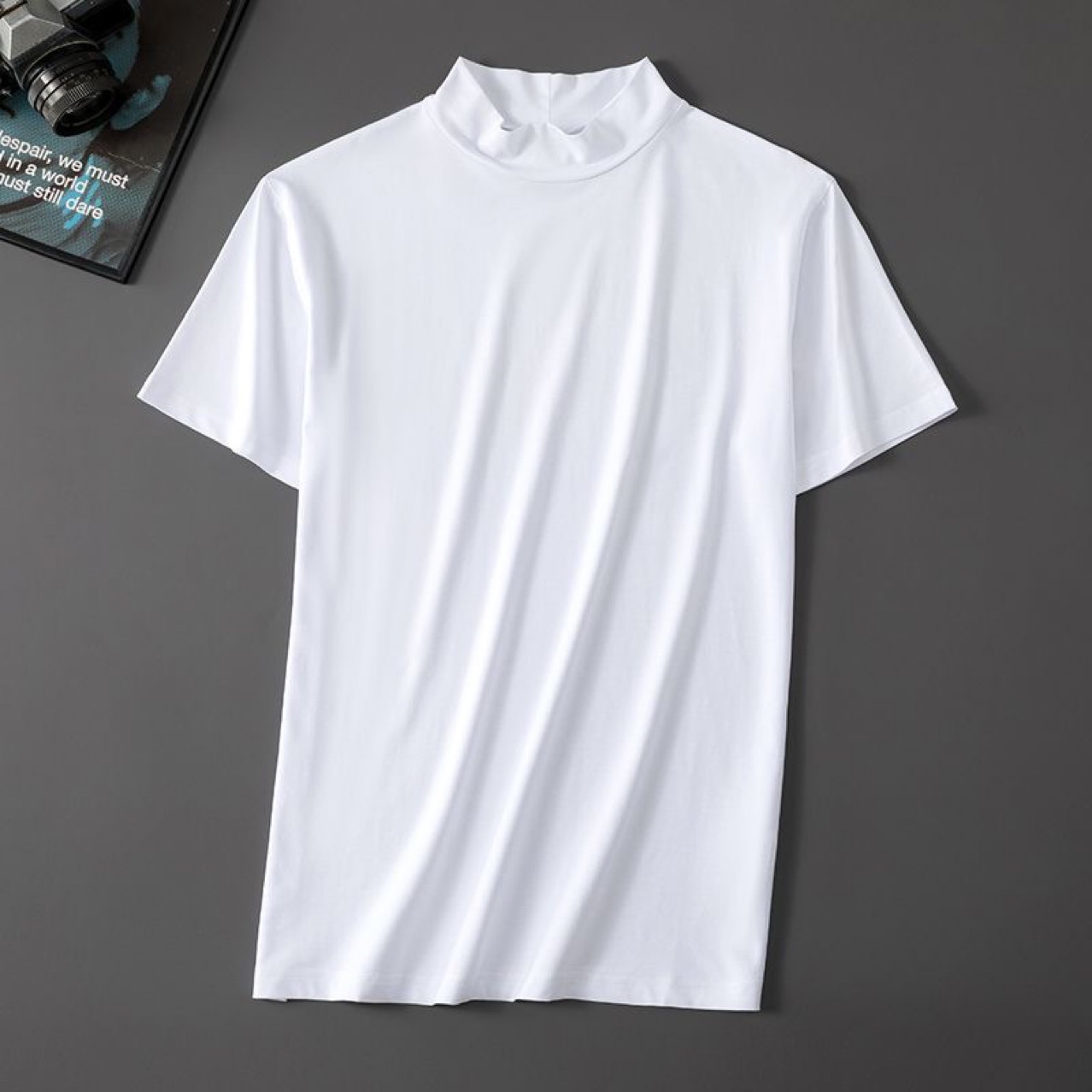 하프 터틀넥 반팔 남성 티셔츠 아이스 실크 이너 봄 반팔 슬림핏 얇은 모달 미드 칼라 셔츠