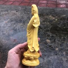 2F崖柏黃楊木雕家居佛像擺件觀音菩薩站像供奉家用實木念珠微笑觀