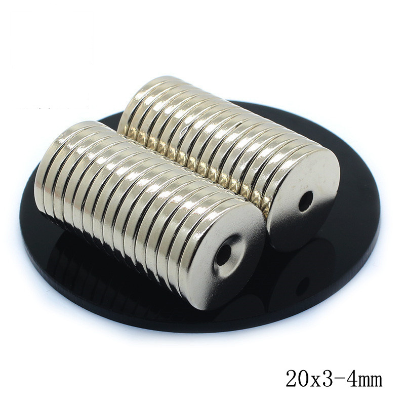 20*3-4mm钕铁硼磁铁镀镍 磁钢20*3孔4mm圆形带沉孔 吸力强吸铁石