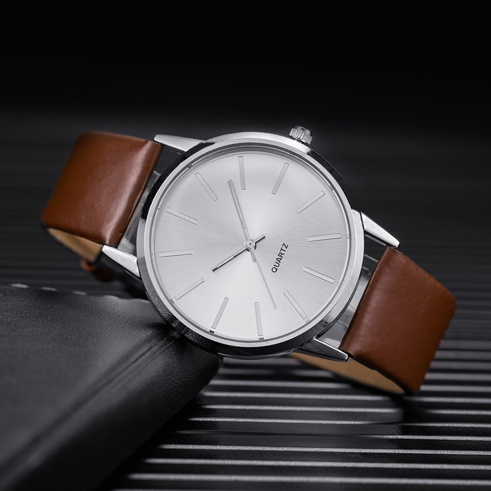 Men Quartz Watch Set With Bracelet Necklace Ring And Leather Strap_voghion.com