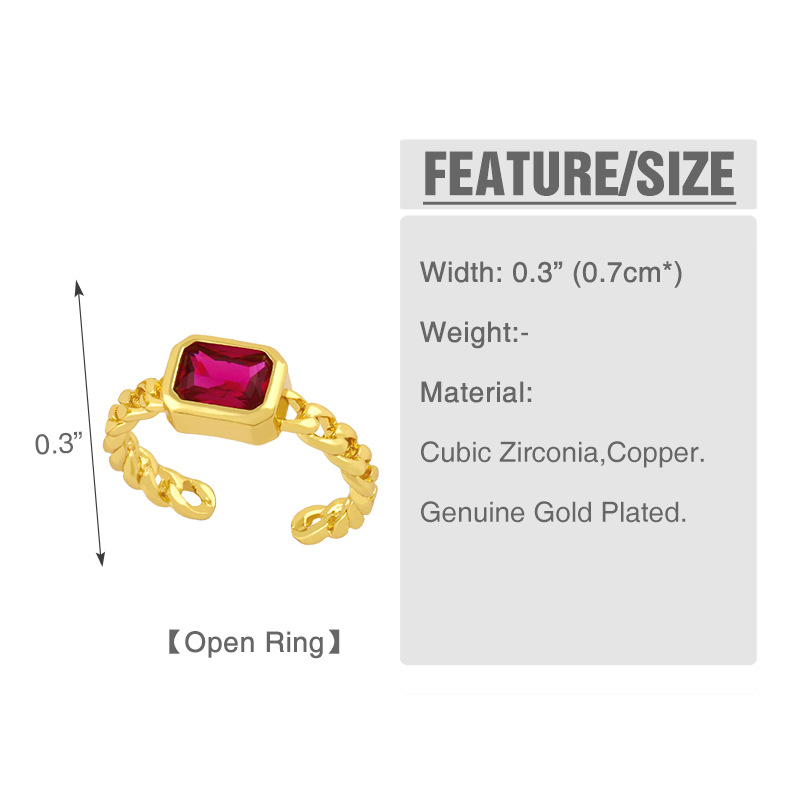 Korean Geometric Square Copper Inlaid Zircon Rings Wholesale display picture 2