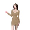 Work uniform mesh irregular long sleeved bottom wrap buttocks dress autumn