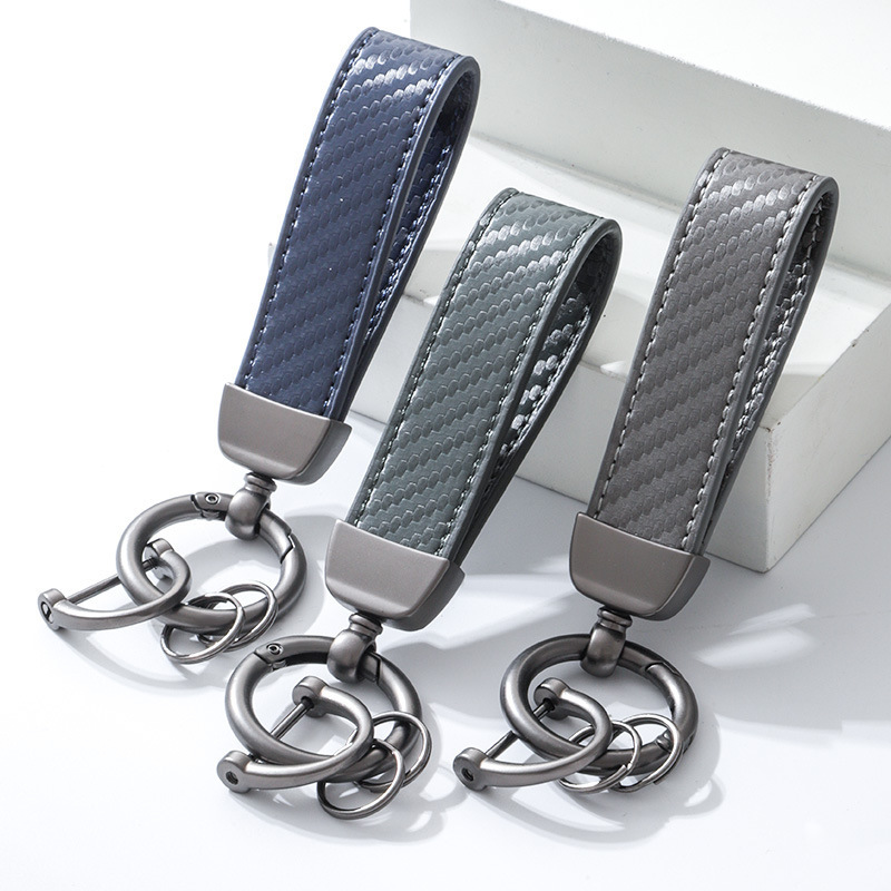 New Carbon Fiber Pattern Car Keychain Fashion Anti-lost Hand-made Pendant Metal Men's and Women's Accessories Leather Keychain