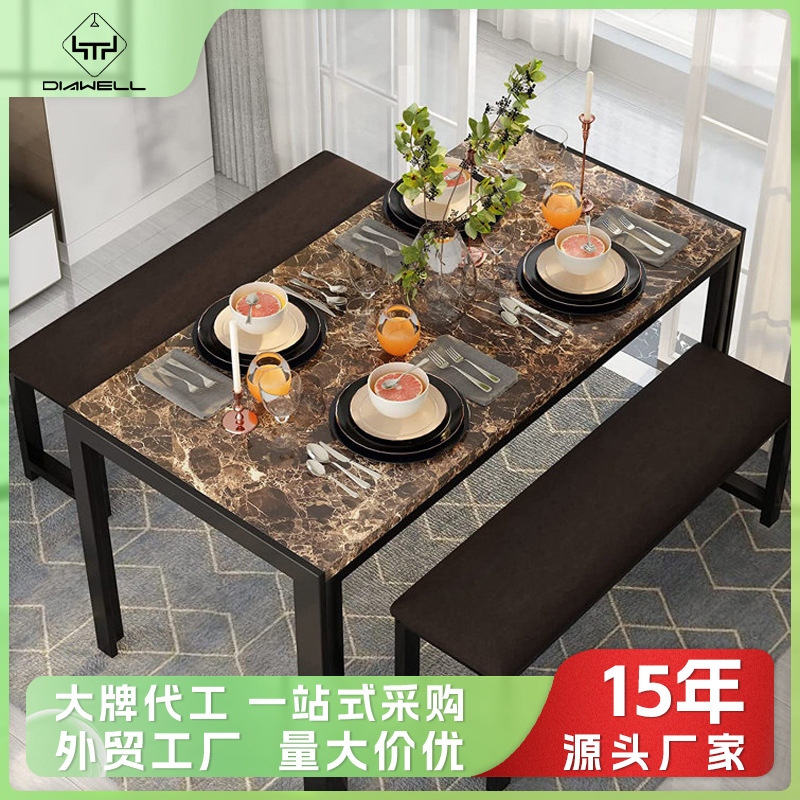 Mesa de comedor de exportación rectangular de vidrio templado mesa de comedor silla imitación de tabla de roca mesa de comedor mesa de comedor de vidrio image 1