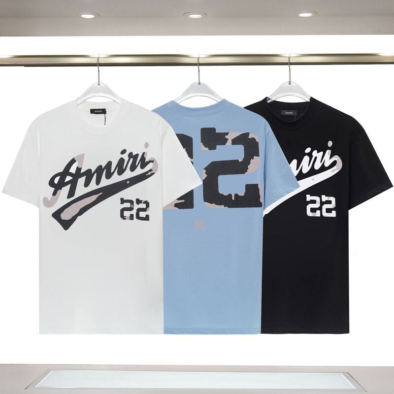 Long-term stock foreign trade explosion Amiri digital 22 letter printing High Street men's casual short sleeve sports T-shirt